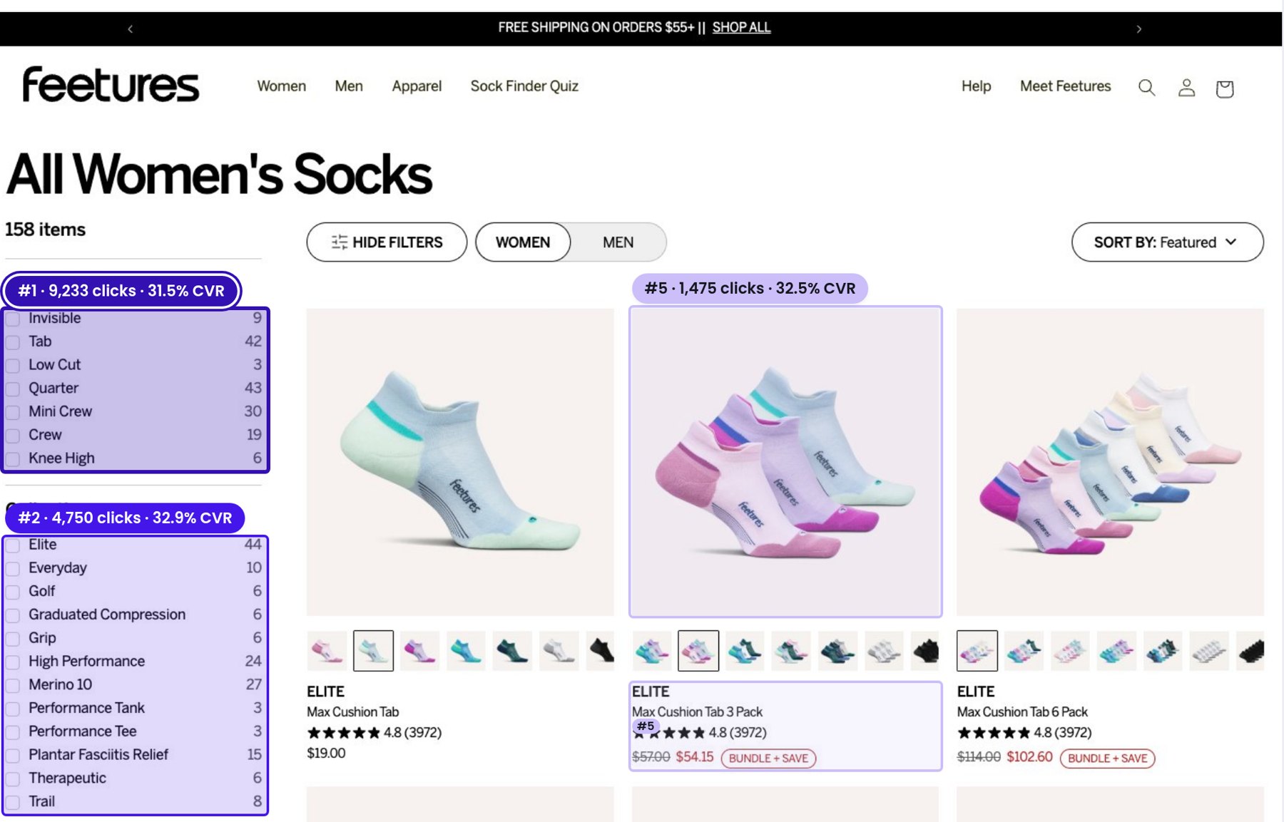 Collection page clicks