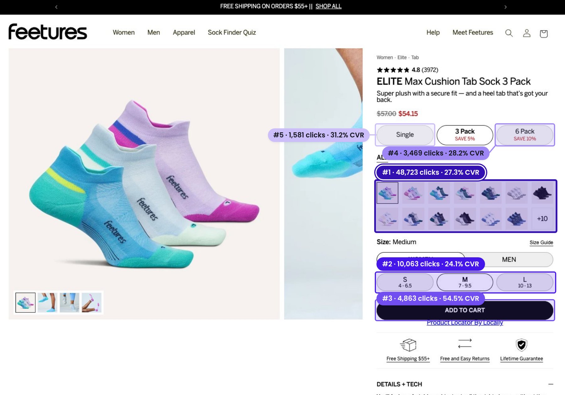 Product page click map